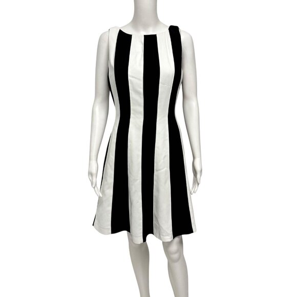 Anne Klein women's A line dress striped black white sleeveless size 8 - Picture 2 of 10